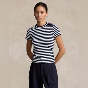 Polo by Ralph Lauren Navy and White Striped Short Sleeve Tee, Sz L, Orig $88